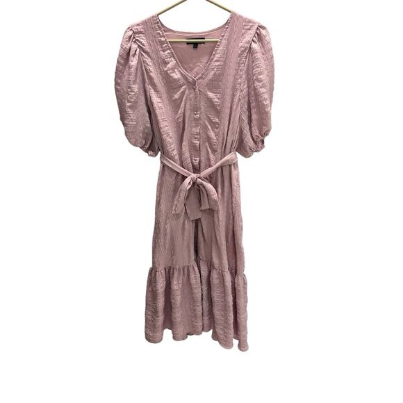 Lulus Sunny Love Purple Seersucker Puff Sleeve Button Closure Midi Dress Sz L - Picture 1 of 11